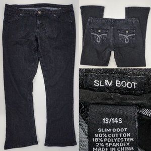 Rue 21 Slim Boot Jeans Womens Juniors 13/14 Short 36x29 Black Wash Thick Stitch